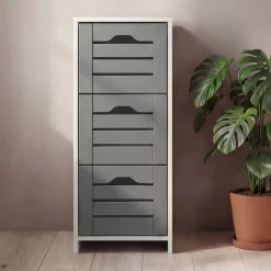VCM Midischrank – schmaler Badschrank mit 3 Schubladen, H. 76 x B. 38 x T. 28 cm, kompakte Aufbewahrung für Badezimmer, Badmöbel Schubladenkommode, Flonali Weiß / Anthrazit Discount