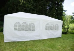 VCM Pavillon | Maße ca. 3x6 m | wasserabweisende 110g / m² PE Plane | Partyzelt mit Seitenteilen | Gartenzelt mit Stahlgestell | Festivalzelt | Weiß Hot