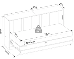 Schrankbett  H. 114 x B. 213 x T. 43 cm, Wandklappbett horizontal mit Lattenrost 90x200 cm, Bettschrank, Kommode Smalu ^ VCM Best