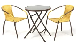 VCM 3-tlg. Gartenmöbelset | Gartengarnitur | Poly-Rattan | Beige | Sitzgarnitur Gelb Outlet