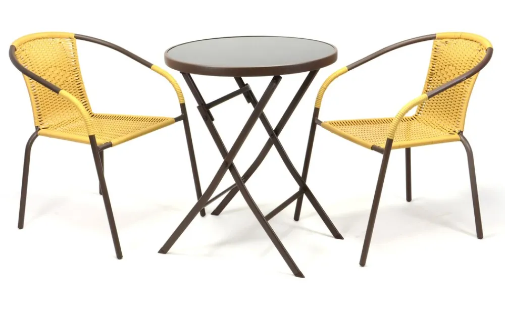 VCM 3-tlg. Gartenmöbelset | Gartengarnitur | Poly-Rattan | Beige | Sitzgarnitur Gelb Outlet