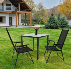 3-tlg Gartenmöbel Set | Sitzgruppe Essgruppe | 1x Tisch, 2x Stühle | Tisch Maße ca. H. 76 x B. 80 x T. 80 cm | Hochlehner Set 80M Garlos ^ VCM