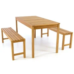 3-tlg. Gartenmöbelset | Sitzgruppe natur | Garten-Set | Gartentisch mit Bank 135 cm ^ VCM Online