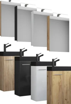 VCM 3-tlg Set | Waschplatz für Gäste WC | Gästebad Toilette | Waschtisch mit Spiegelschrank | Badmöbel Badezimmer Set – Slito SC-BL Weiß Sale