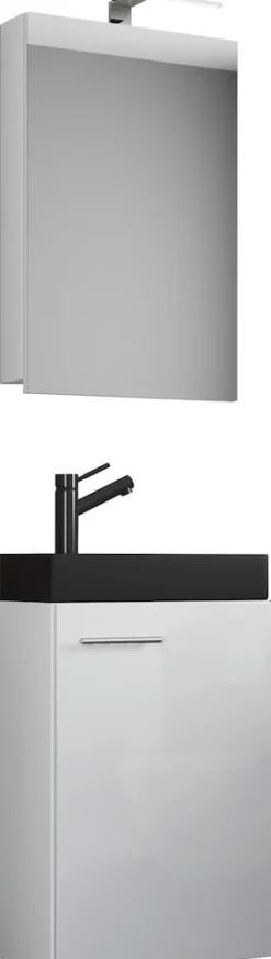 VCM 3-tlg Set | Waschplatz für Gäste WC | Gästebad Toilette | Waschtisch mit Spiegelschrank | Badmöbel Badezimmer Set – Slito SC-BL Weiß Sale