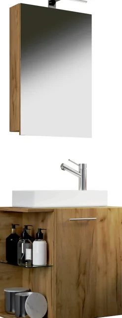 VCM 3-tlg Set | Waschplatz für Gäste WC | Gästebad | Waschtisch Toilette | Badezimmer Set - Hausa SC Honig-Eiche New