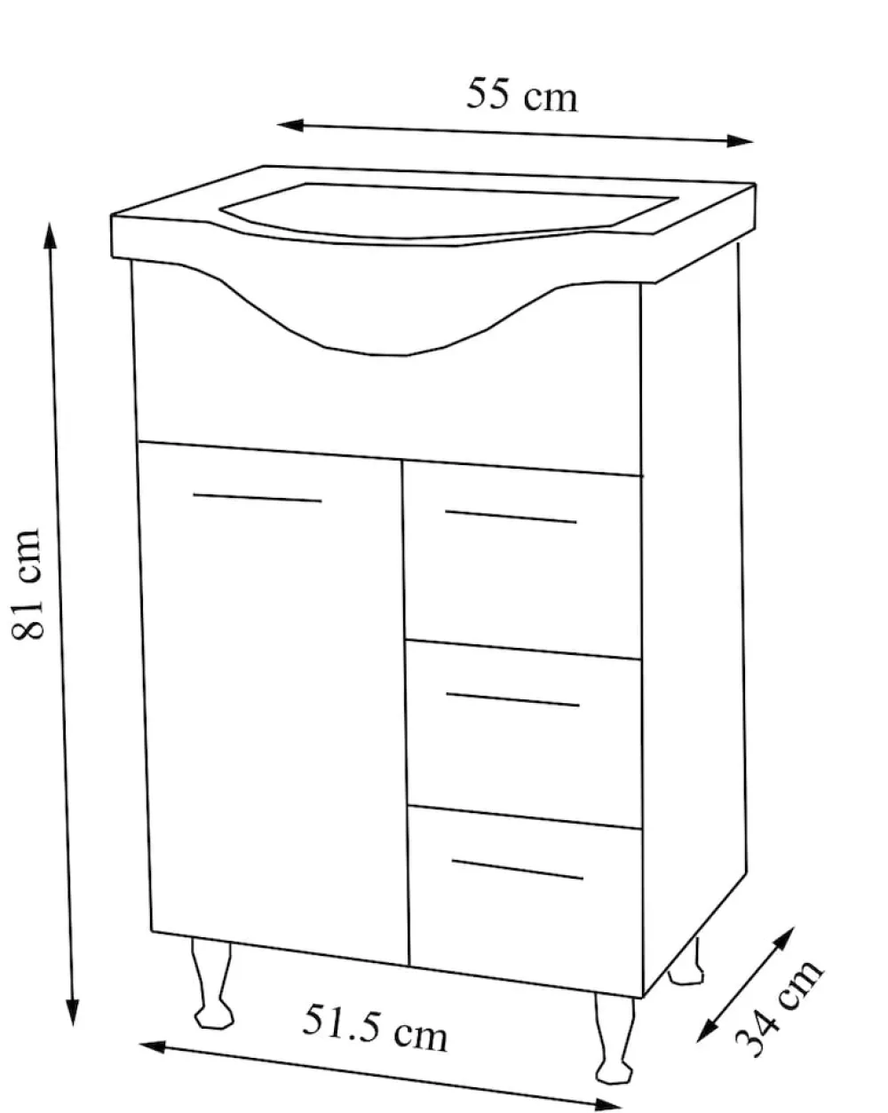 VCM 4-tlg. Waschplatz | Waschtisch Unterschrank 55 cm | Badmöbel Set mit Waschbecken Hochschrank Spiegelschrank | Schublade | Komplettset Lisalo L weiß Clearance