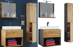 4-tlg. Waschplatz | Waschtisch Unterschrank Badmöbel Set Waschbecken Lendas II ^ VCM Hot