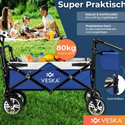 Veska Bollerwagen faltbar mit Dach Handwagen Transportwagen anthrazit/grau Online