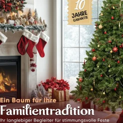 Veska Weihnachtsbaum künstlich 180cm - mit Holzständer, Nordmanntanne, Künstlicher Tannenbaum, Naturgetreu, dichte Zweige ohne LED Outlet