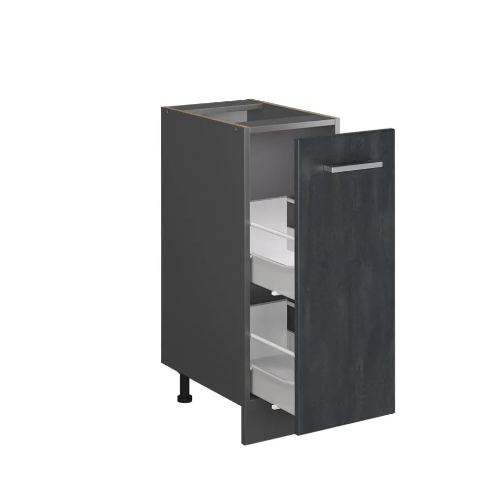 Apothekerunterschrank R-Line Schwarz Beton Anthrazit 30 cm mit Arbeitsplatte Eiche ^ Vicco Outlet