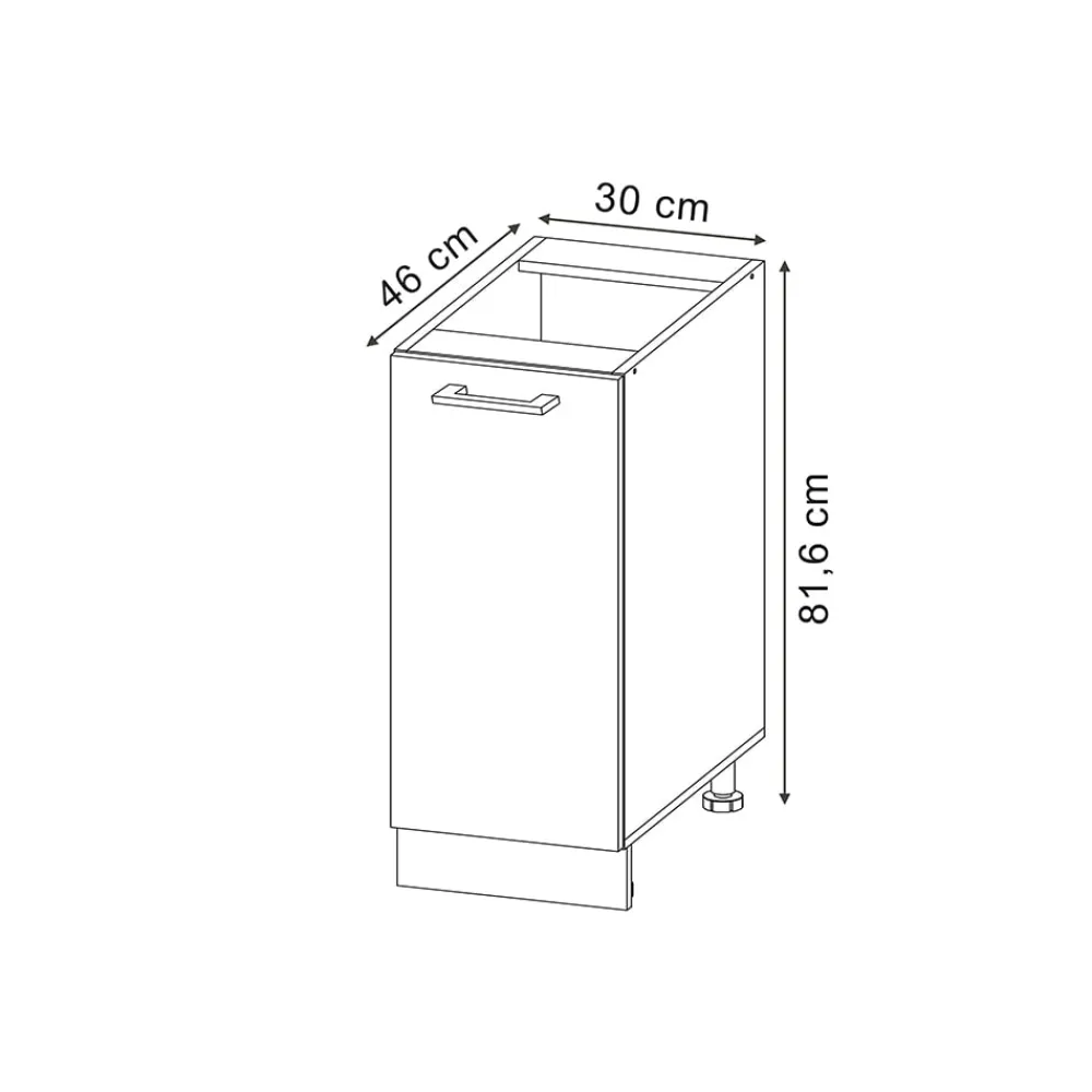 Apothekerunterschrank R-Line Schwarz Beton Anthrazit 30 cm mit Arbeitsplatte Eiche ^ Vicco Outlet
