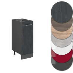 Apothekerunterschrank R-Line Schwarz Beton Anthrazit 30 cm mit Arbeitsplatte Eiche ^ Vicco Outlet