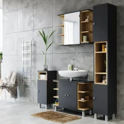Vicco Badmöbel Set AQUIS Anthrazit Spiegel Waschtisch Unterschrank Badezimmer Outlet