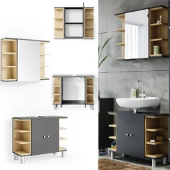 Vicco Badmöbel Set AQUIS Anthrazit Spiegel Waschtisch Unterschrank Badezimmer Outlet