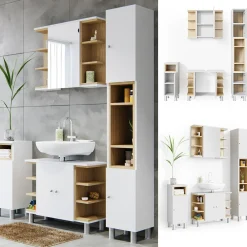 Meuble Vicco Badmöbel Set Aquis Bad Spiegel Waschtischunterschrank Badschrank Weiß Outlet