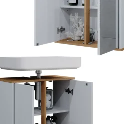 Badmöbel-Set Didi Weiß Eiche 3 Teile mit Hochschrank ^ Vicco Online