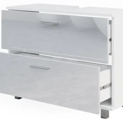 Badmöbel-Set Ilias Weiß Hochglanz modern Waschtischunterschrank Spiegelschrank Midischrank ^ Vicco Outlet