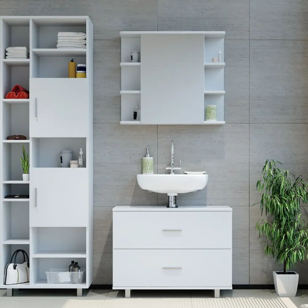 Badmöbel Set ILIAS Weiß Spiegel Kommode Unterschrank Badschrank ^ Vicco Outlet