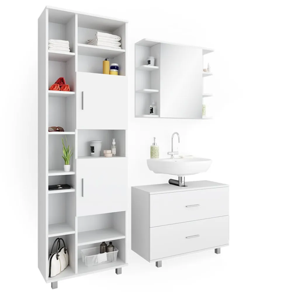 Badmöbel Set ILIAS Weiß Spiegel Kommode Unterschrank Badschrank ^ Vicco Outlet