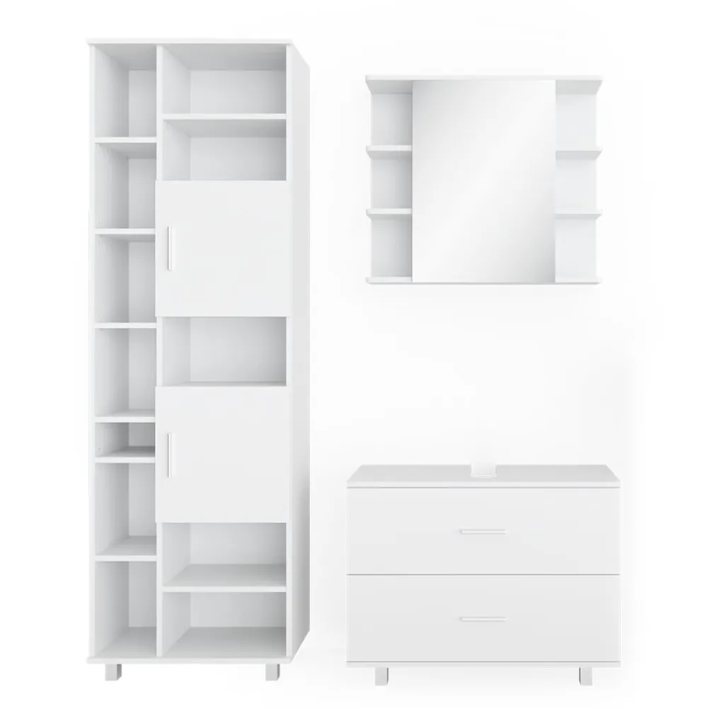 Badmöbel Set ILIAS Weiß Spiegel Kommode Unterschrank Badschrank ^ Vicco Outlet