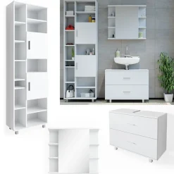 Badmöbel Set ILIAS Weiß Spiegel Kommode Unterschrank Badschrank ^ Vicco Outlet