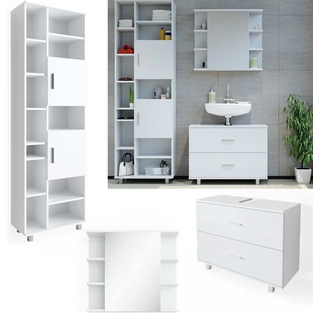 Badmöbel Set ILIAS Weiß Spiegel Kommode Unterschrank Badschrank ^ Vicco Outlet