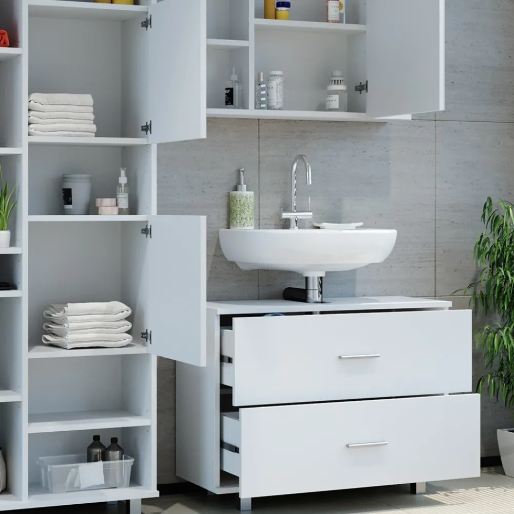 Badmöbel Set ILIAS Weiß Spiegel Kommode Unterschrank Badschrank ^ Vicco Outlet