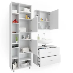 Badmöbel Set ILIAS Weiß Spiegel Kommode Unterschrank Badschrank ^ Vicco Outlet