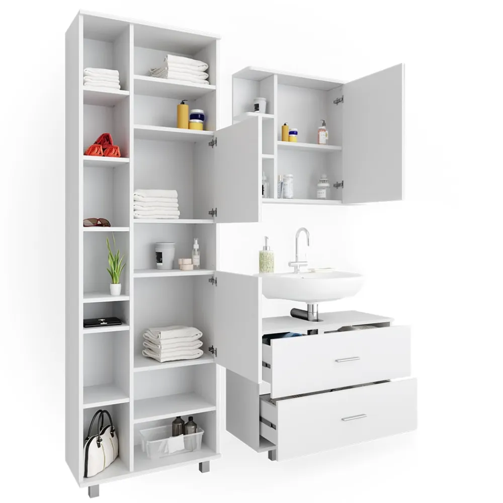 Badmöbel Set ILIAS Weiß Spiegel Kommode Unterschrank Badschrank ^ Vicco Outlet