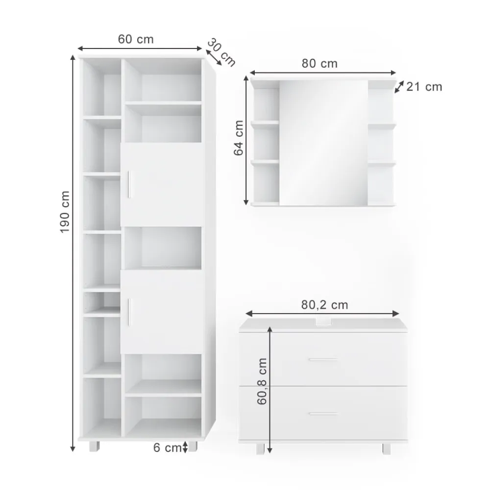 Badmöbel Set ILIAS Weiß Spiegel Kommode Unterschrank Badschrank ^ Vicco Outlet