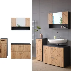 Badmöbelset Irma Anthrazit Eiche modern 80 cm 30 cm Badezimmerschrank Badschrank Badezimmermöbel Waschtischunterschrank Spiegelschrank Midischrank Schranktür Schrankfach Schrankschublade ^ Vicco Sale