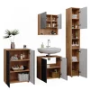 Badmöbel-Set Irma Eiche Anthrazit 4-teilig Hochschrank Kommode ^ Vicco Discount
