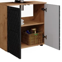 Badmöbel-Set Irma Eiche Anthrazit 4-teilig Hochschrank Kommode ^ Vicco Discount