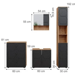 Badmöbel-Set Irma Eiche Anthrazit 4-teilig Hochschrank Kommode ^ Vicco Discount