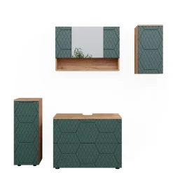 Badmöbel-Set Irma Eiche Grün 4-teilig Midischrank 81 cm Hängeschrank ^ Vicco New