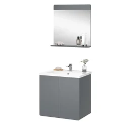 Vicco Badmöbel-Set Izan Grau modern Waschtischunterschrank Waschbecken Badspiegel Outlet