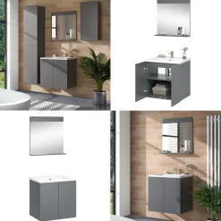 Vicco Badmöbel-Set Izan Grau modern Waschtischunterschrank Waschbecken Badspiegel Outlet