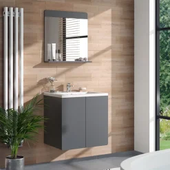 Vicco Badmöbel-Set Izan Grau modern Waschtischunterschrank Waschbecken
