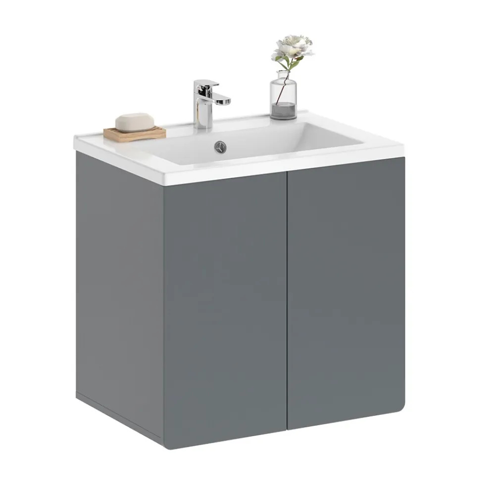 Vicco Badmöbel-Set Izan Grau modern Waschtischunterschrank Waschbecken