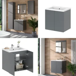 Vicco Badmöbel-Set Izan Grau modern Waschtischunterschrank Waschbecken