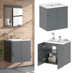 Vicco Badmöbel-Set Izan Grau modern Waschtischunterschrank Waschbecken