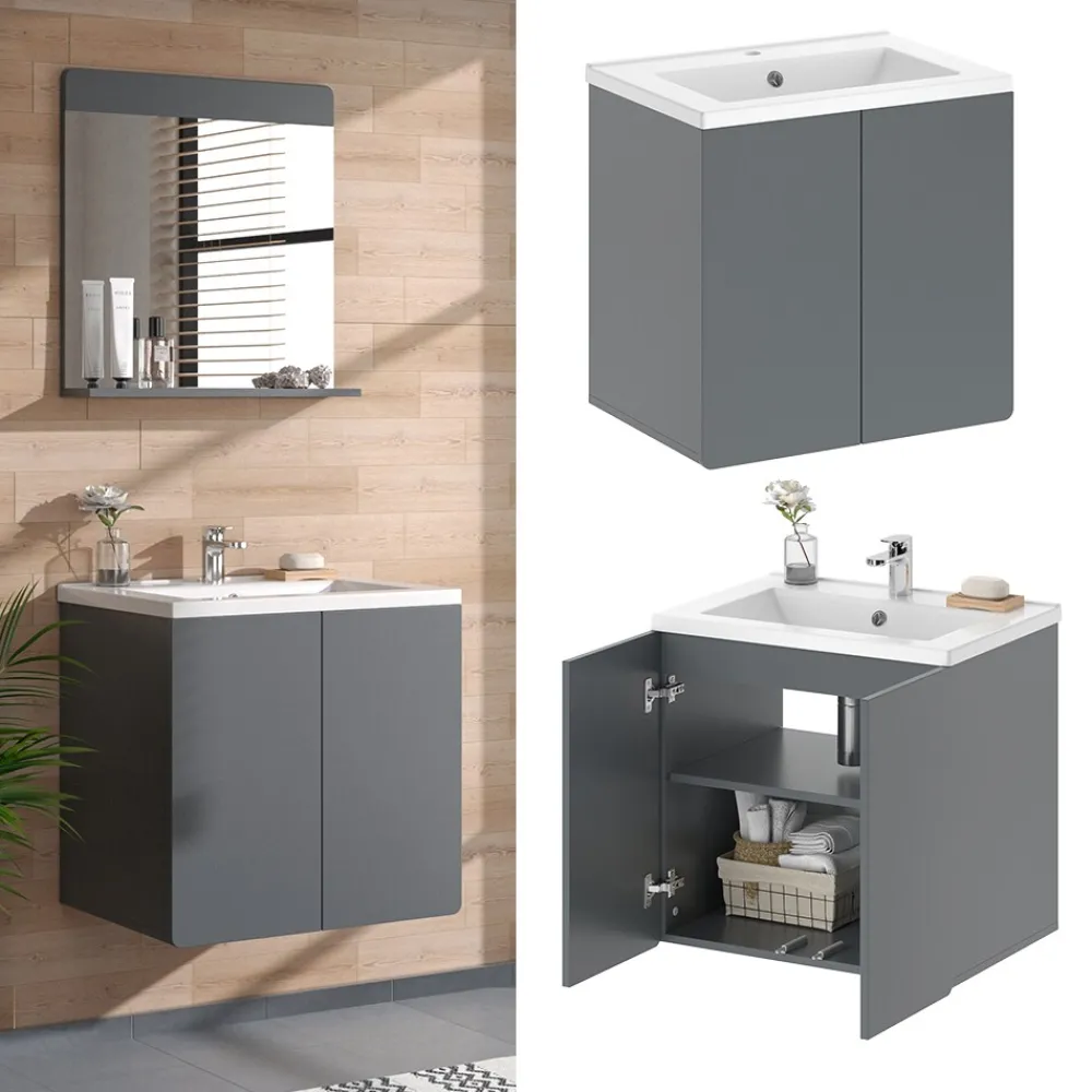 Vicco Badmöbel-Set Izan Grau modern Waschtischunterschrank Waschbecken