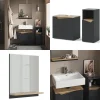 Badmöbel-Set Marelle Anthrazit Eiche 3 Teile Midischrank ^ Vicco Discount