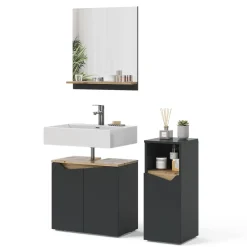 Badmöbel-Set Marelle Anthrazit Eiche 3 Teile Midischrank ^ Vicco Discount