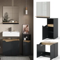 Badmöbel-Set Marelle Anthrazit Eiche 3 Teile Midischrank ^ Vicco Discount
