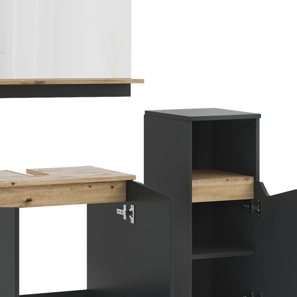 Badmöbel-Set Marelle Anthrazit Eiche 3 Teile Midischrank ^ Vicco Discount