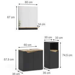 Badmöbel-Set Marelle Anthrazit Eiche 3 Teile Midischrank ^ Vicco Discount