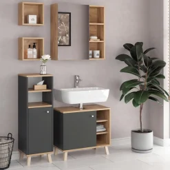 Vicco Badmöbelset Midischrank Waschtischunterschrank Spiegelschrank Senyo GK/ANT Sale