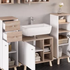 Badmöbelset Midischrank Waschtischunterschrank Spiegelschrank Senyo S/W ^ Vicco Best